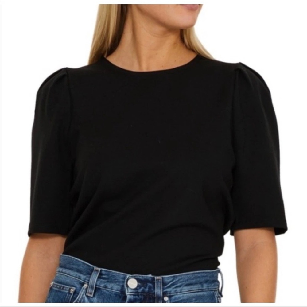 J. Crew Puff Sleeve‎ Ponte Top Black AE781 Size Small